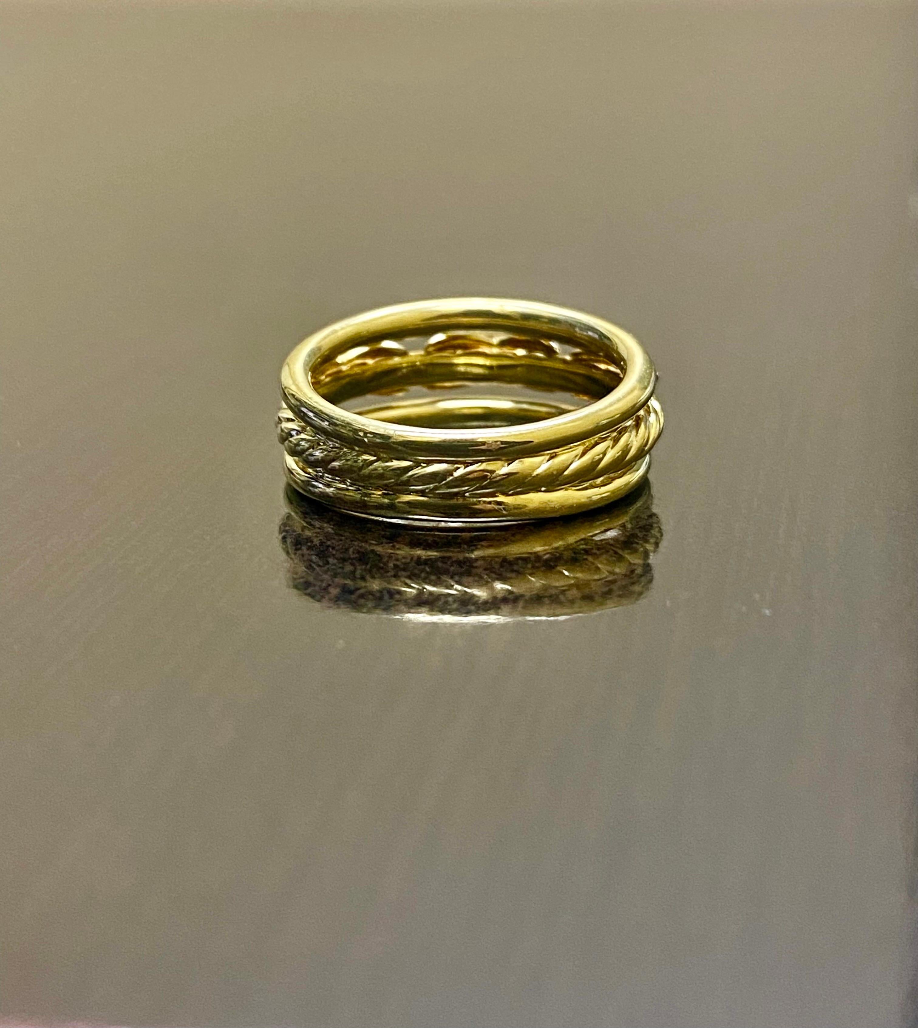 Modern 18K Yellow Gold Diamond Three X Crossover David Yurman Cable Ring For Sale