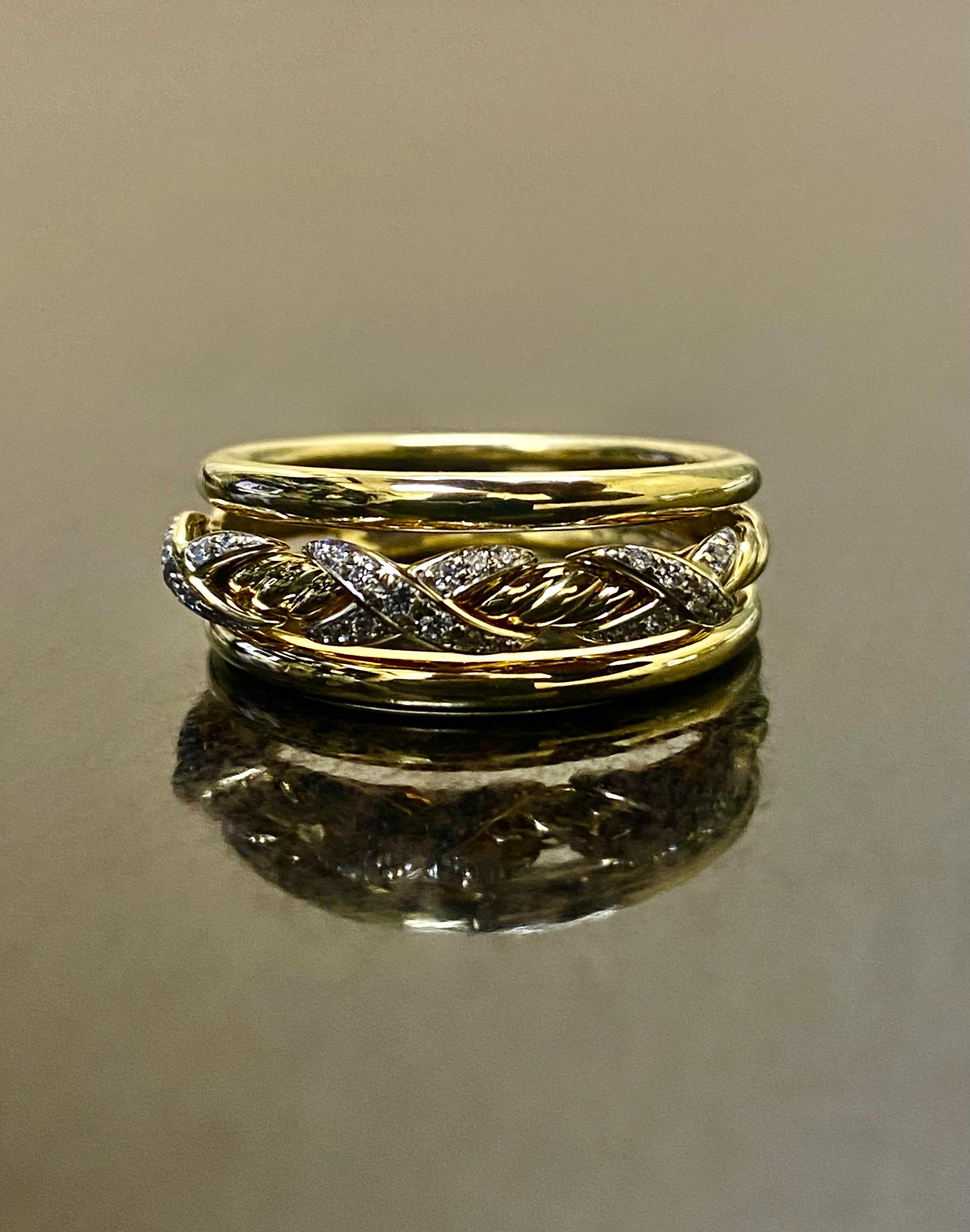 Women's 18K Yellow Gold Diamond Three X Crossover David Yurman Cable Ring For Sale