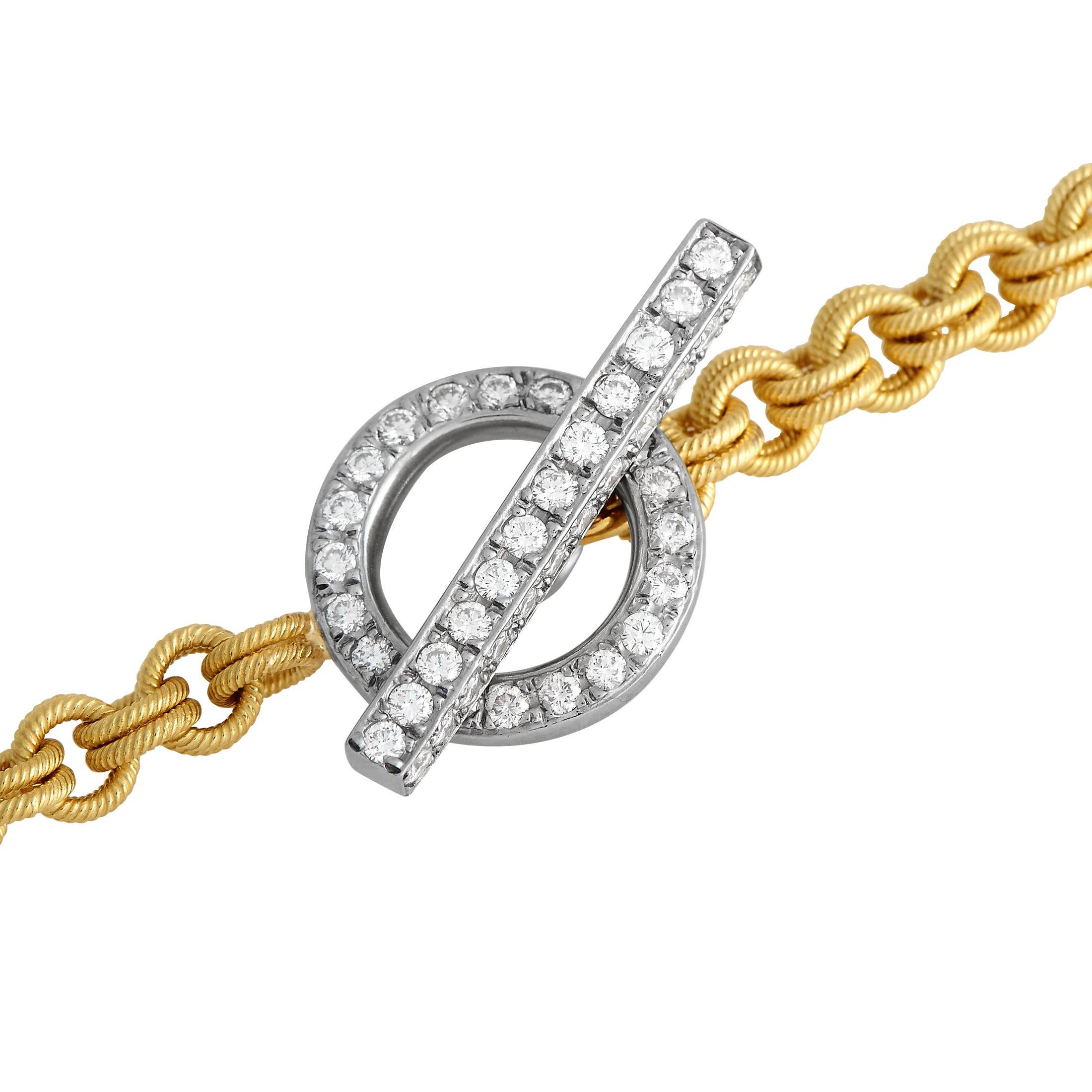 Round Cut 18K Yellow Gold Diamond Toggle Rope Cable Chain Necklace MF19-012924