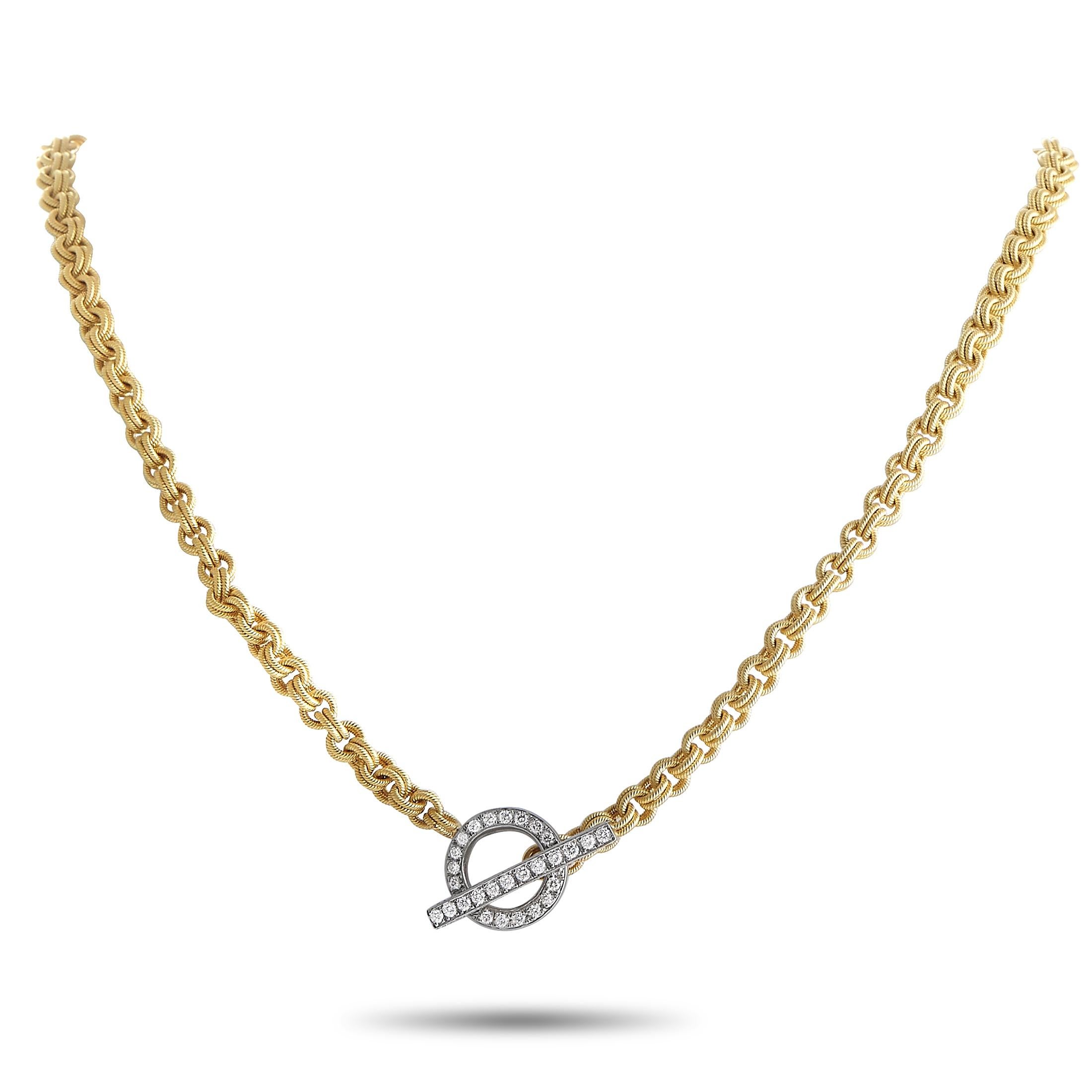 18K Yellow Gold Diamond Toggle Rope Cable Chain Necklace MF19-012924 In Excellent Condition In Southampton, PA