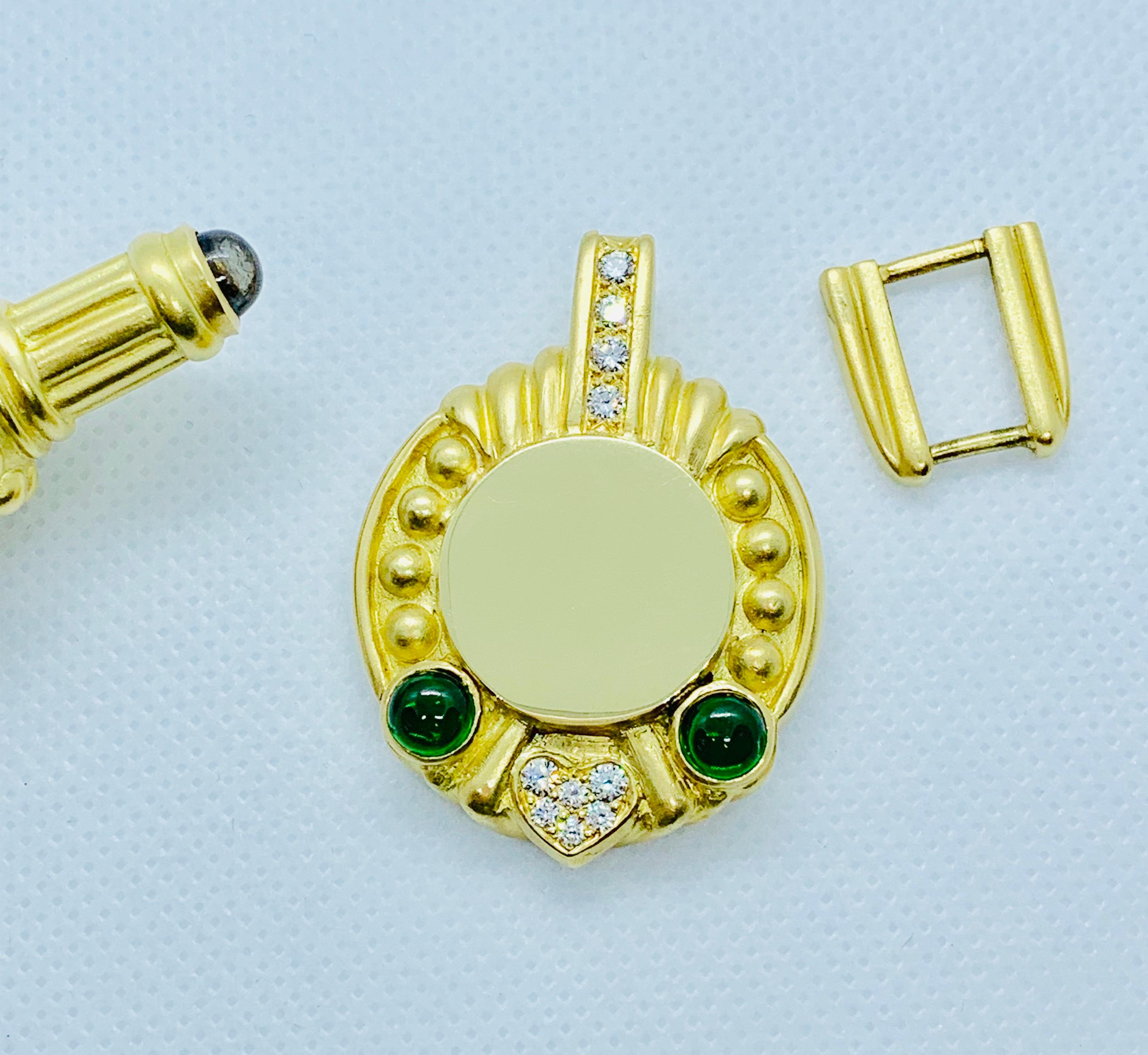 18 Karat Yellow Gold, Diamond and Tourmaline Engrave-Able Enhancer on Chain 9