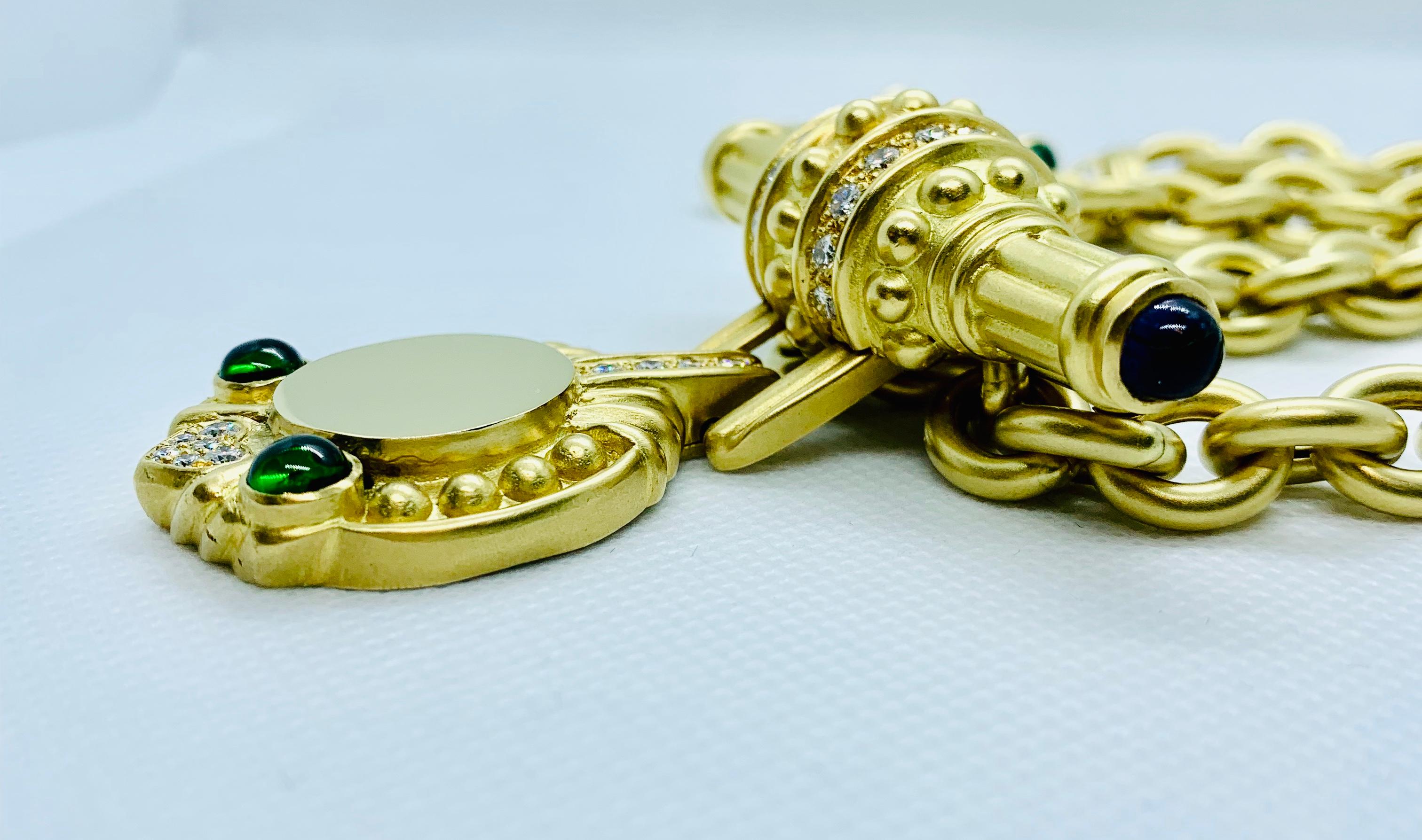 18 Karat Yellow Gold, Diamond and Tourmaline Engrave-Able Enhancer on Chain In Excellent Condition In Birmingham, AL