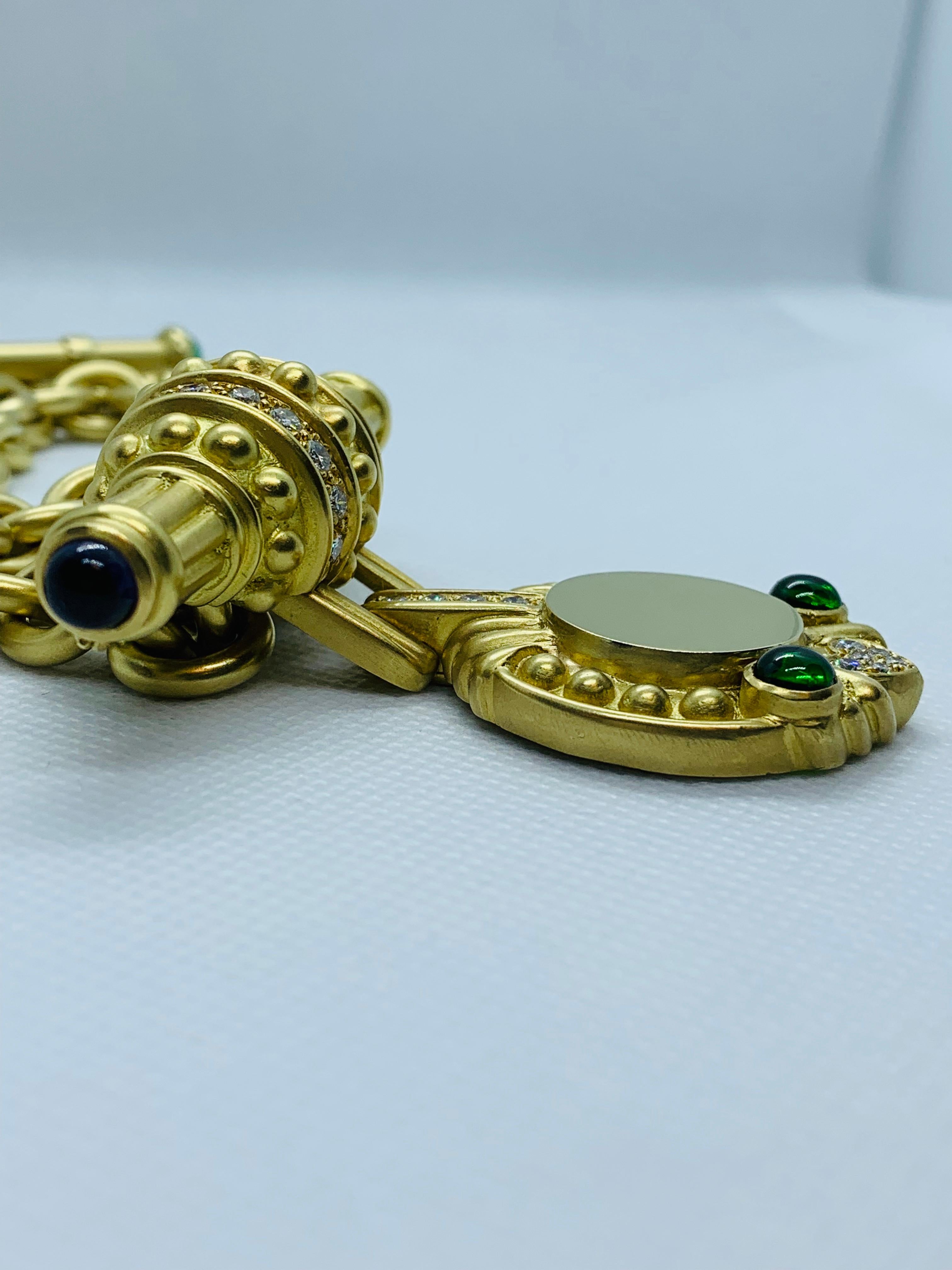 Women's 18 Karat Yellow Gold, Diamond and Tourmaline Engrave-Able Enhancer on Chain