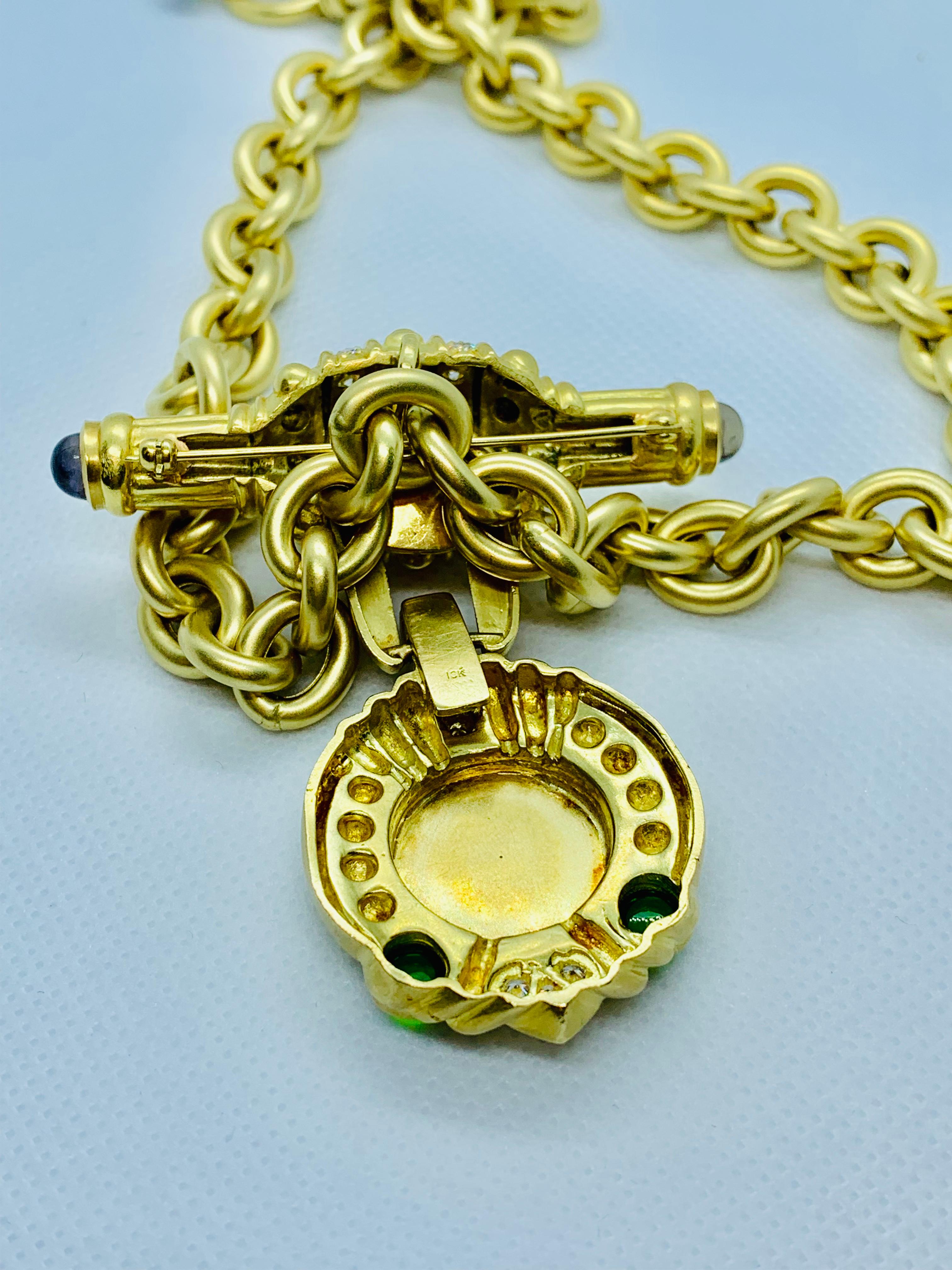 18 Karat Yellow Gold, Diamond and Tourmaline Engrave-Able Enhancer on Chain 1
