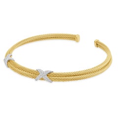 18K Yellow Gold Diamond Triple X Station Collar Necklace