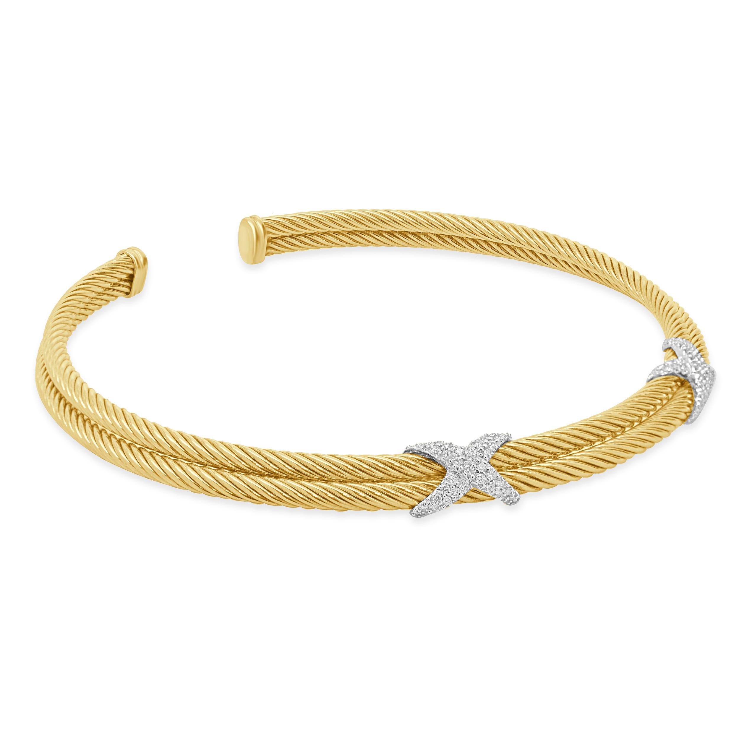 Brilliant Cut 18K Yellow Gold Diamond Triple X Station Collar Necklace