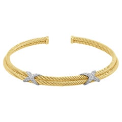 18K Yellow Gold Diamond Triple X Station Collar Necklace