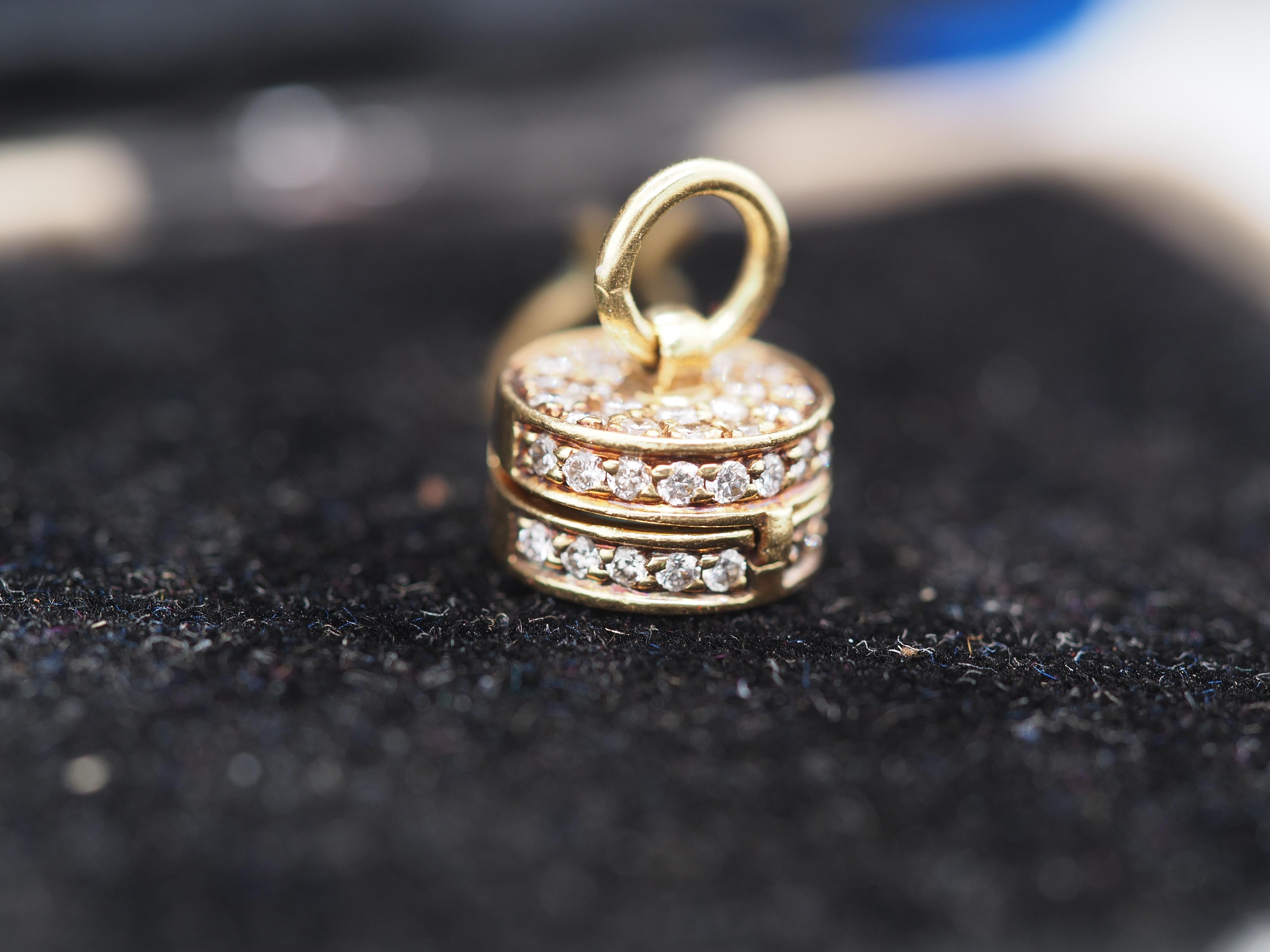 Old Mine Cut 18Karat Yellow Gold Diamond & Turquoise “Peek a Boo” Pendant For Sale