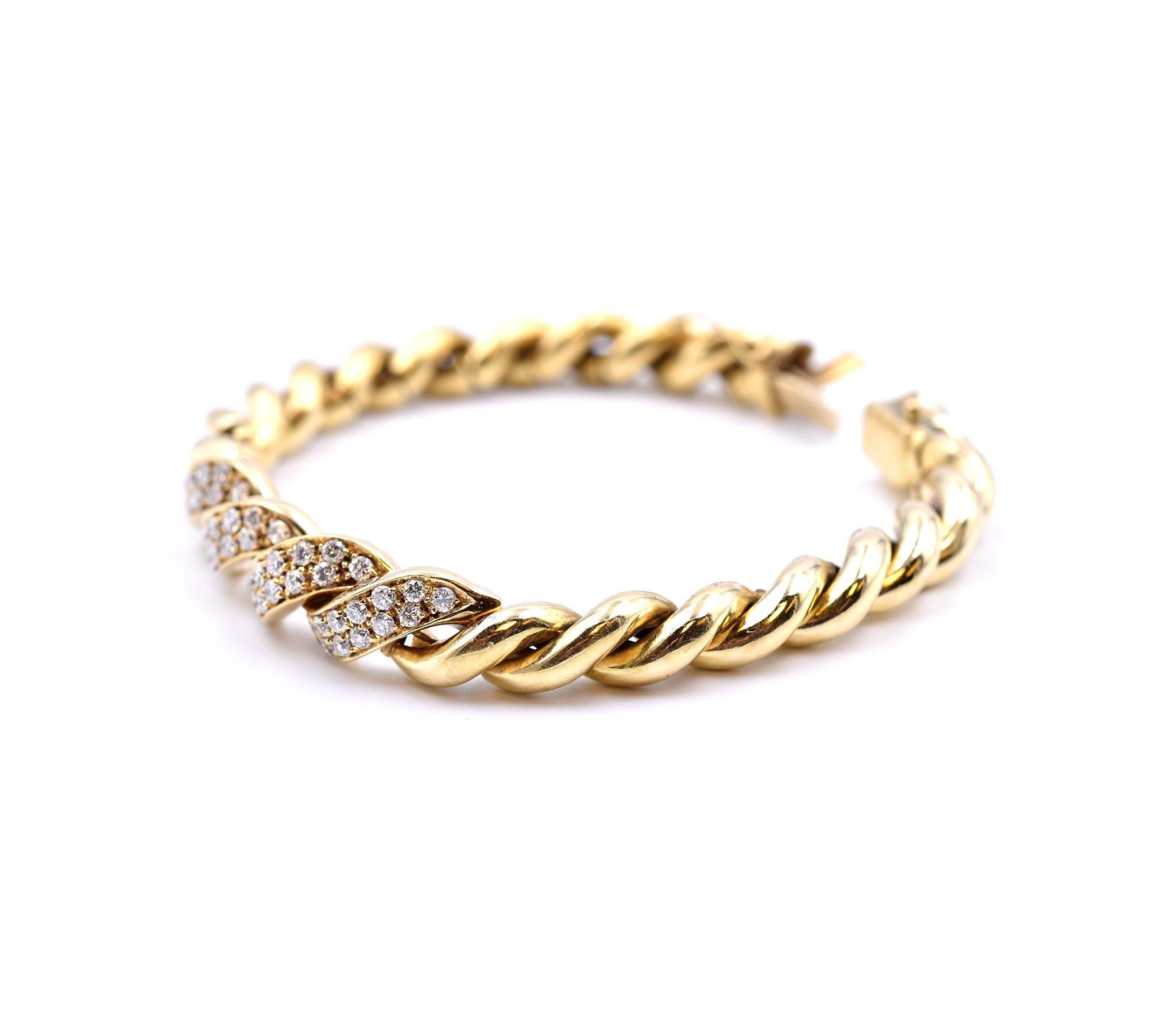 Women's or Men's 18 Karat Yellow Gold Diamond Twisted Bracelet For Sale