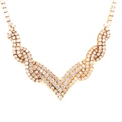 18K Yellow Gold Diamond Weave V Necklace