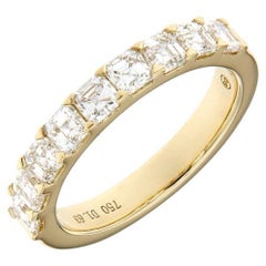 18K Yellow Gold Diamond Wedding Band -Asscher Cut Diamond  Prong Band