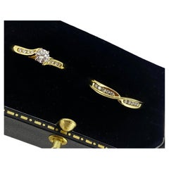 18K Yellow Gold & Diamond Wedding Set: Engagement Ring & Diamond Wedding Band