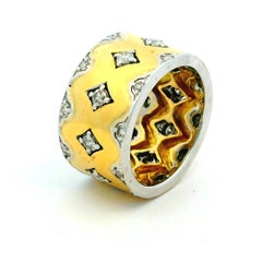 18K Yellow Gold Diamond Wide Band Ring, 1 Carat, Size 7.5