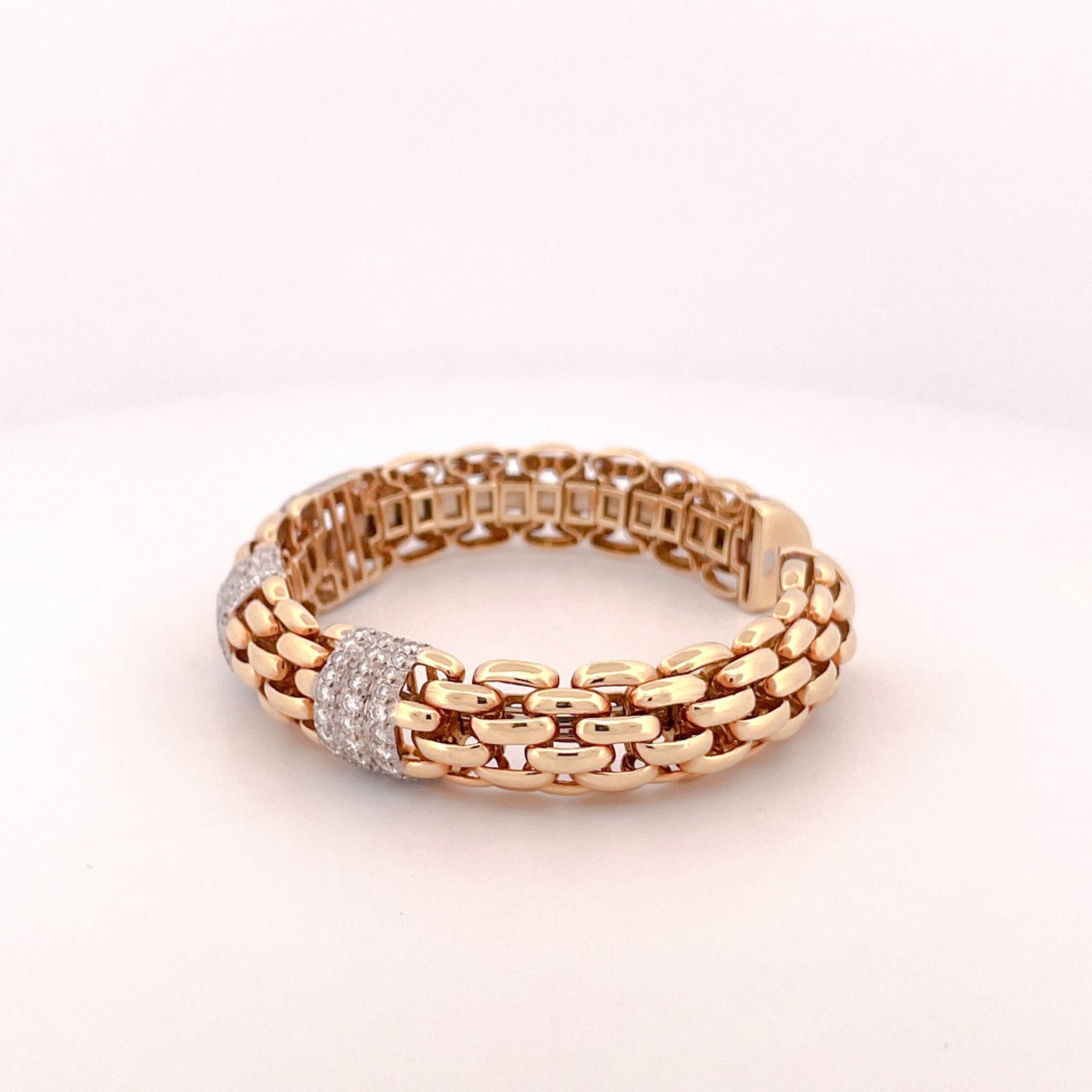 18k Yellow Gold Diamond Woven Link Cuff Bracelet In Excellent Condition For Sale In Dallas, TX