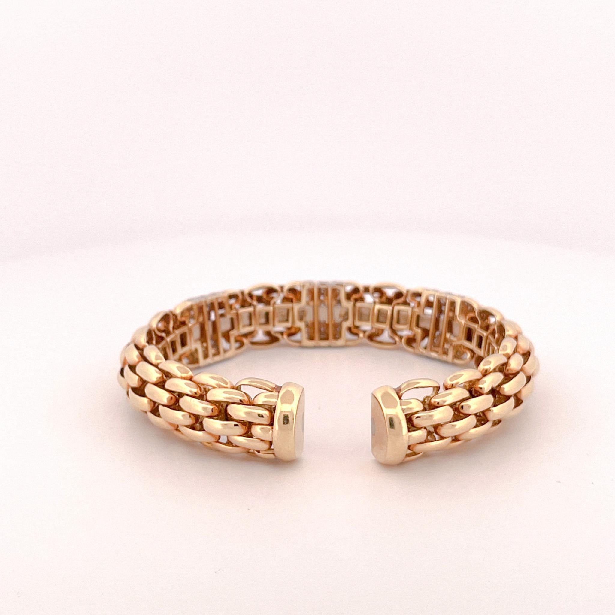 18k Yellow Gold Diamond Woven Link Cuff Bracelet For Sale 1