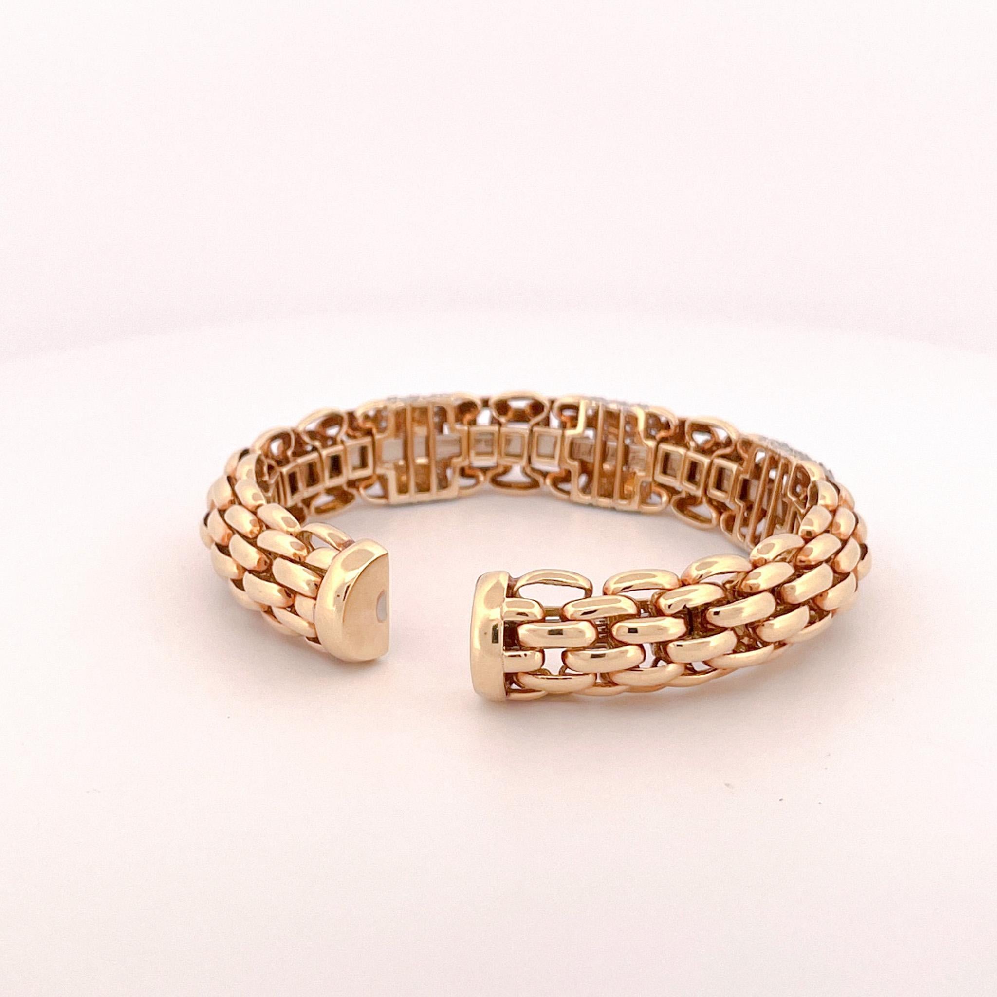 18k Yellow Gold Diamond Woven Link Cuff Bracelet For Sale 2