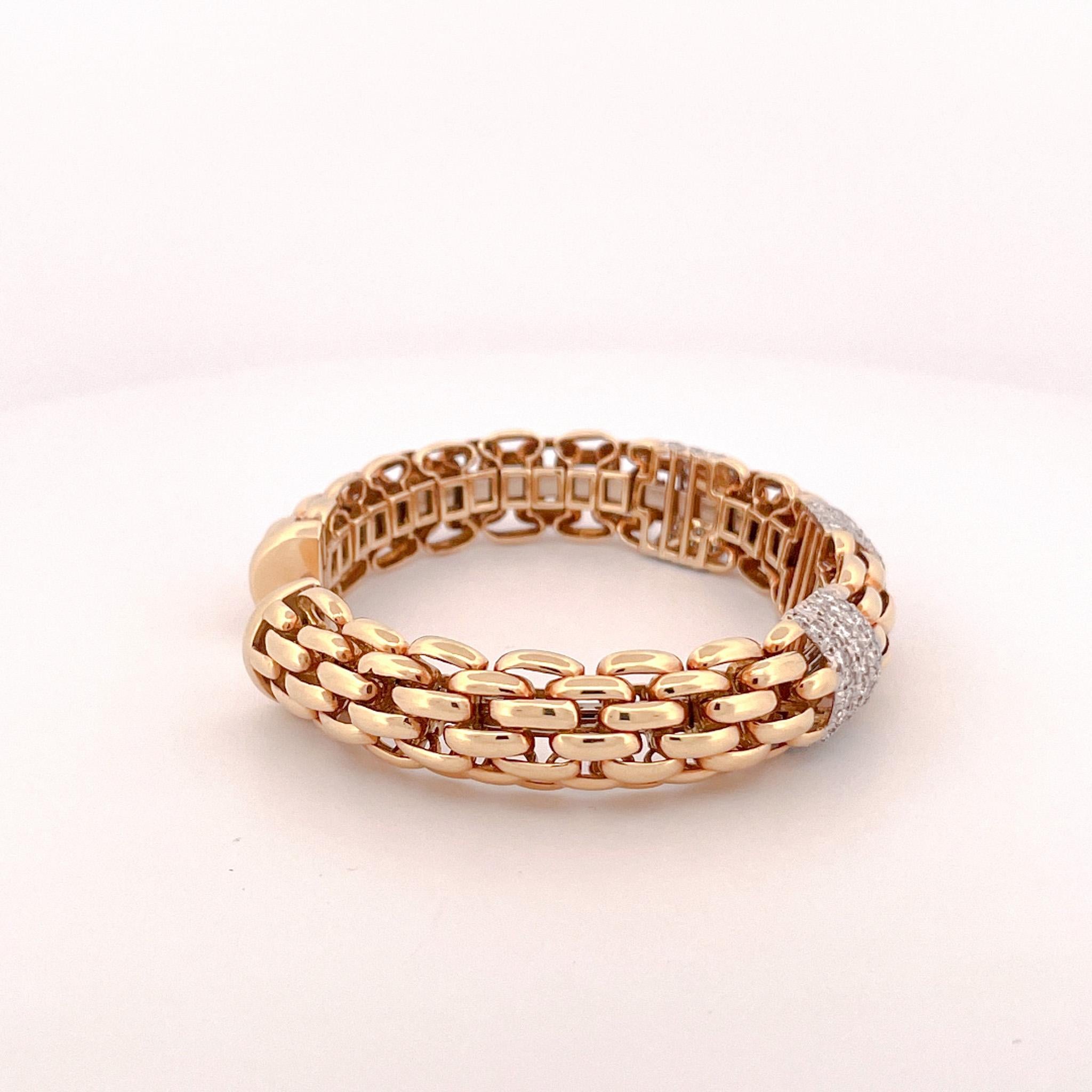 18k Yellow Gold Diamond Woven Link Cuff Bracelet For Sale 3