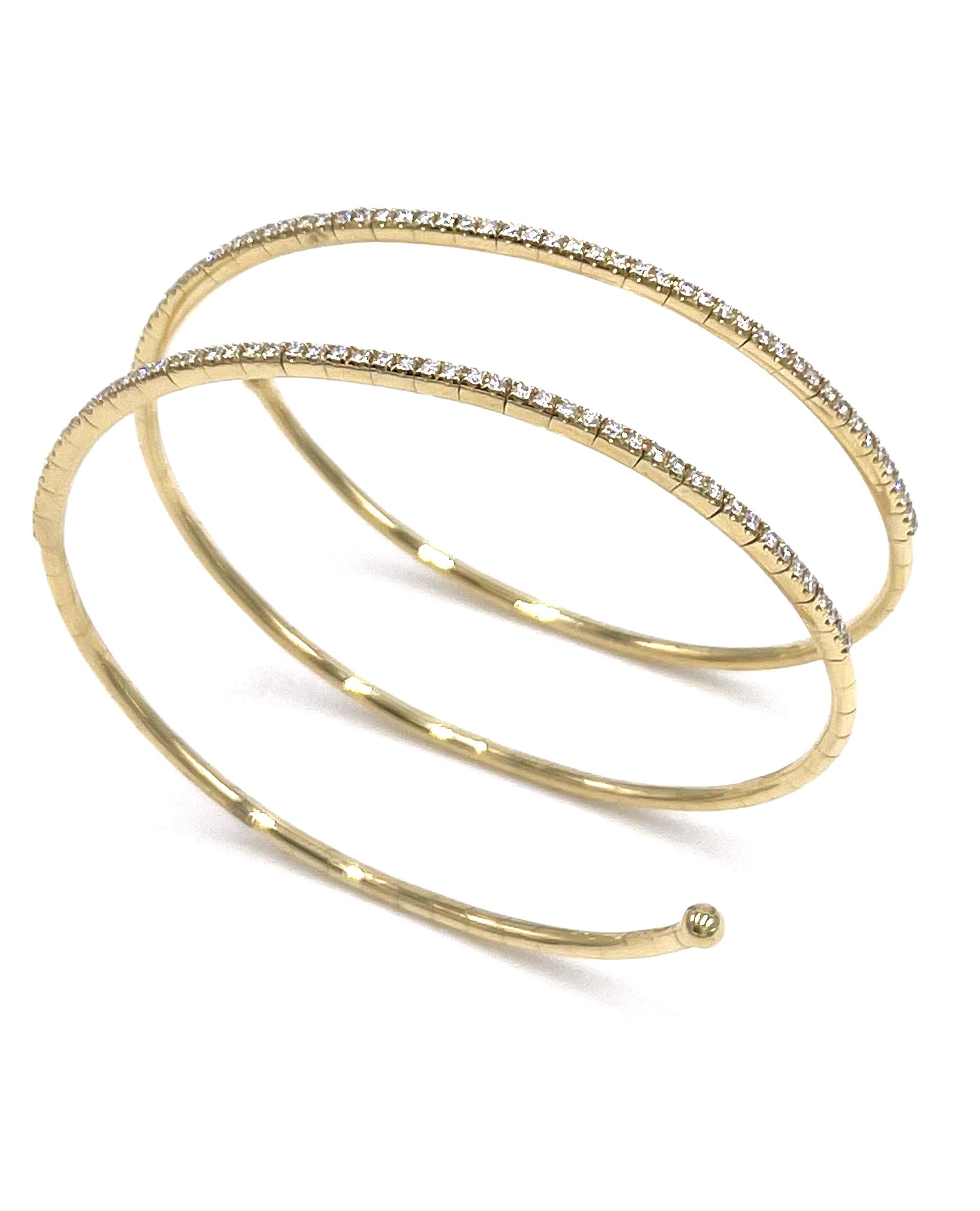 Contemporary Flexible Spiral Wrap Diamond Bracelet in 18K Yellow Gold For Sale