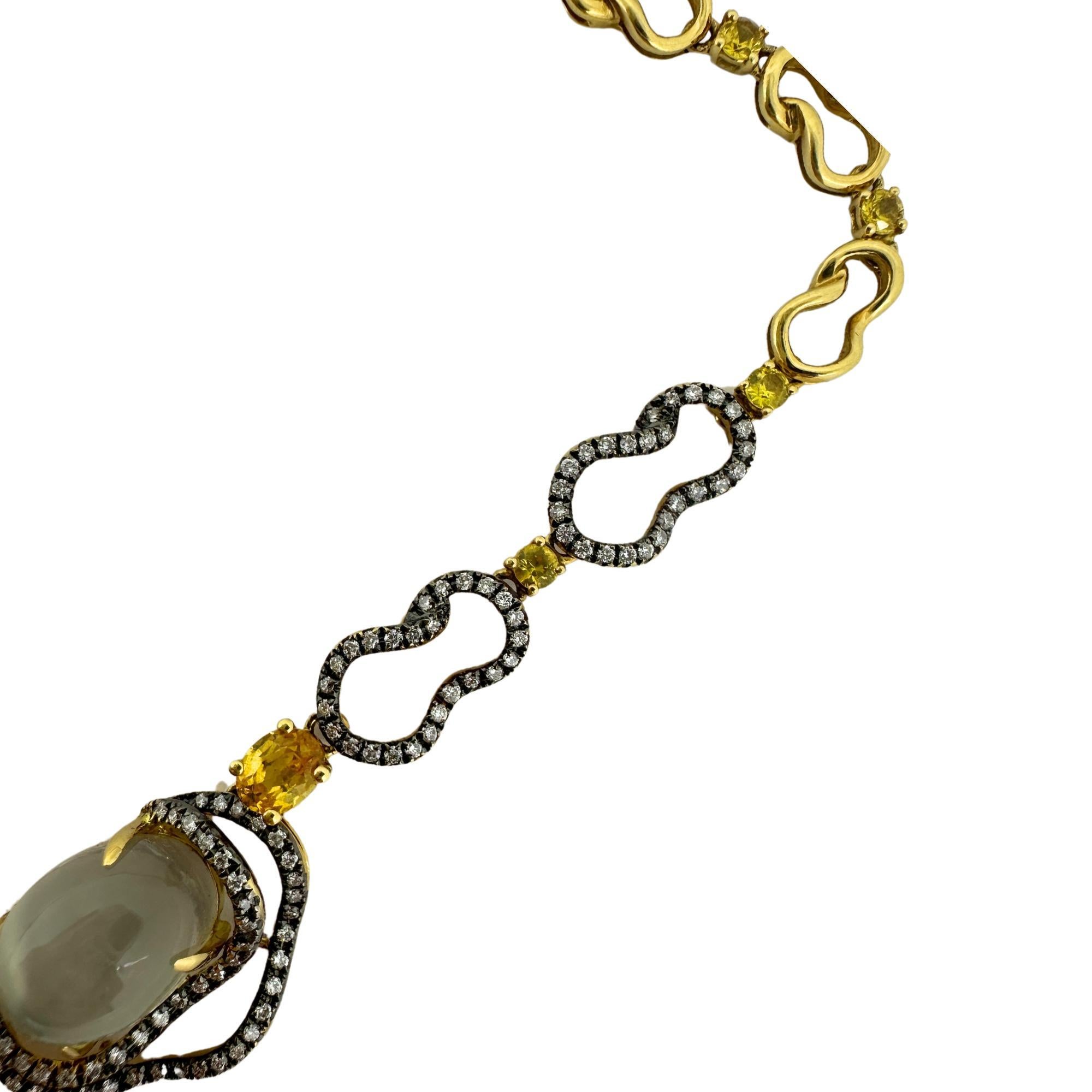 Collana in oro giallo 18K con diamanti, zaffiri gialli e pietre di luna in vendita 4