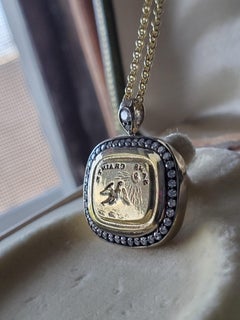 18k Yellow Gold, Diamonds and Antique Cast Intaglio Seal 'Fearless' Necklace