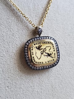 18k Yellow Gold, Diamonds and Antique Cast Intaglio Seal 'Love' Pendant Necklace