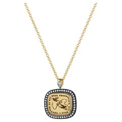 Ciondolo in oro giallo 18k, diamanti e sigillo calcografico antico "Love".