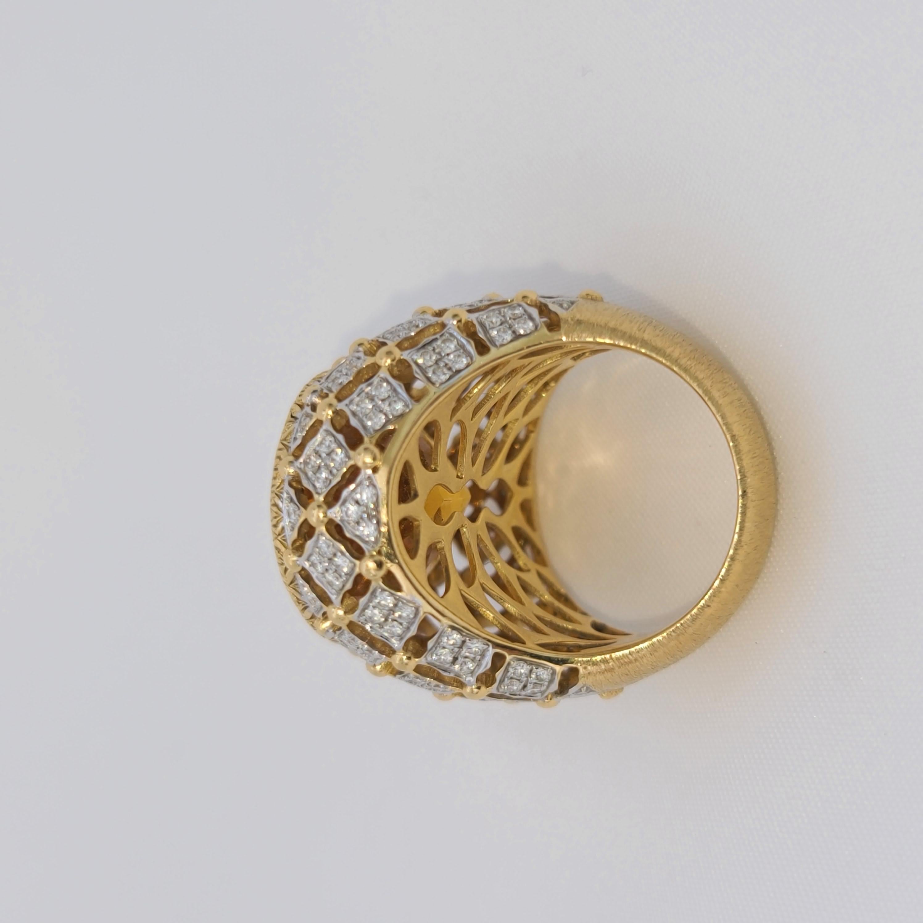 18 Karat Gold Diamonds and Fire Citrine Cocktail Ring in Florentine Finish 1