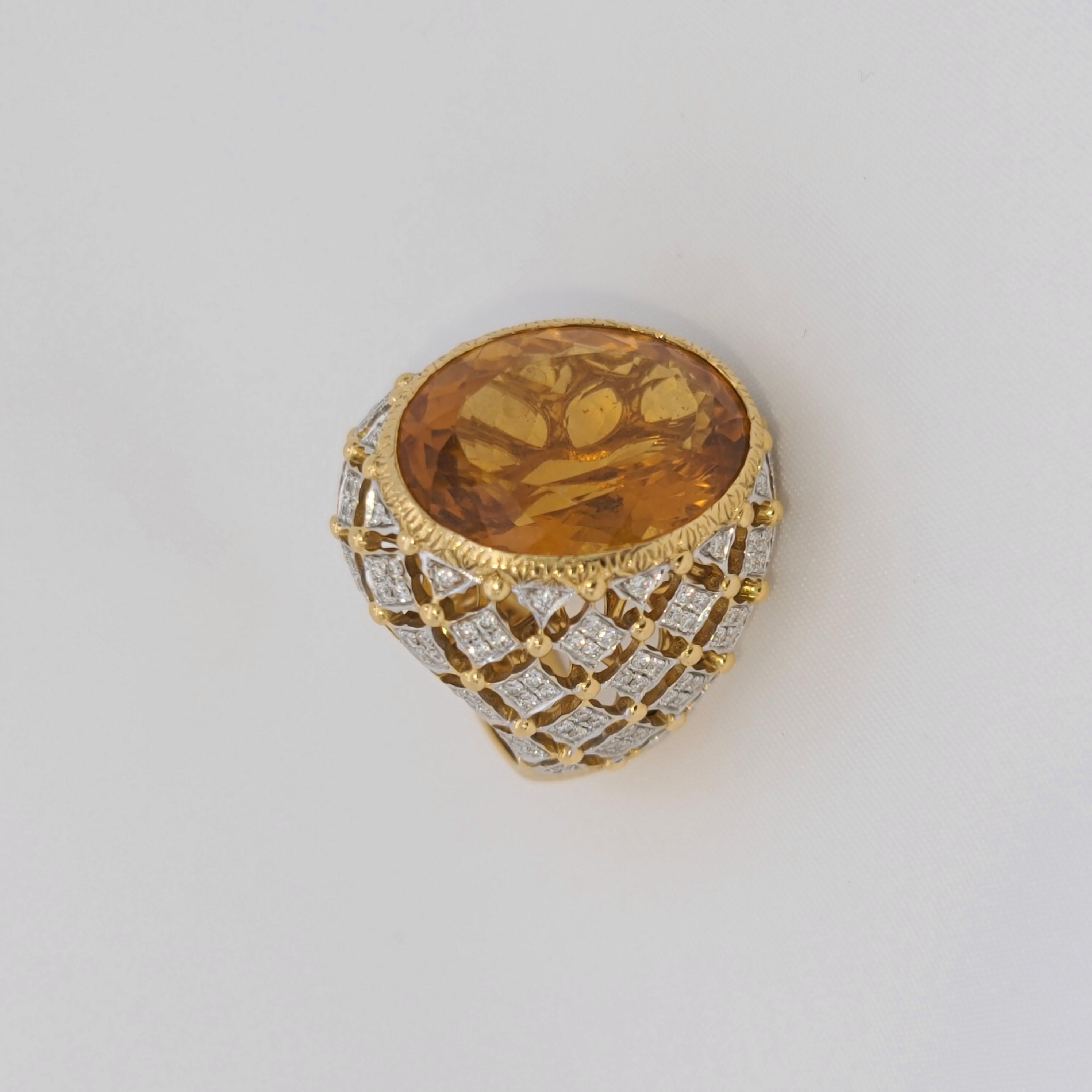 18 Karat Gold Diamonds and Fire Citrine Cocktail Ring in Florentine Finish 3