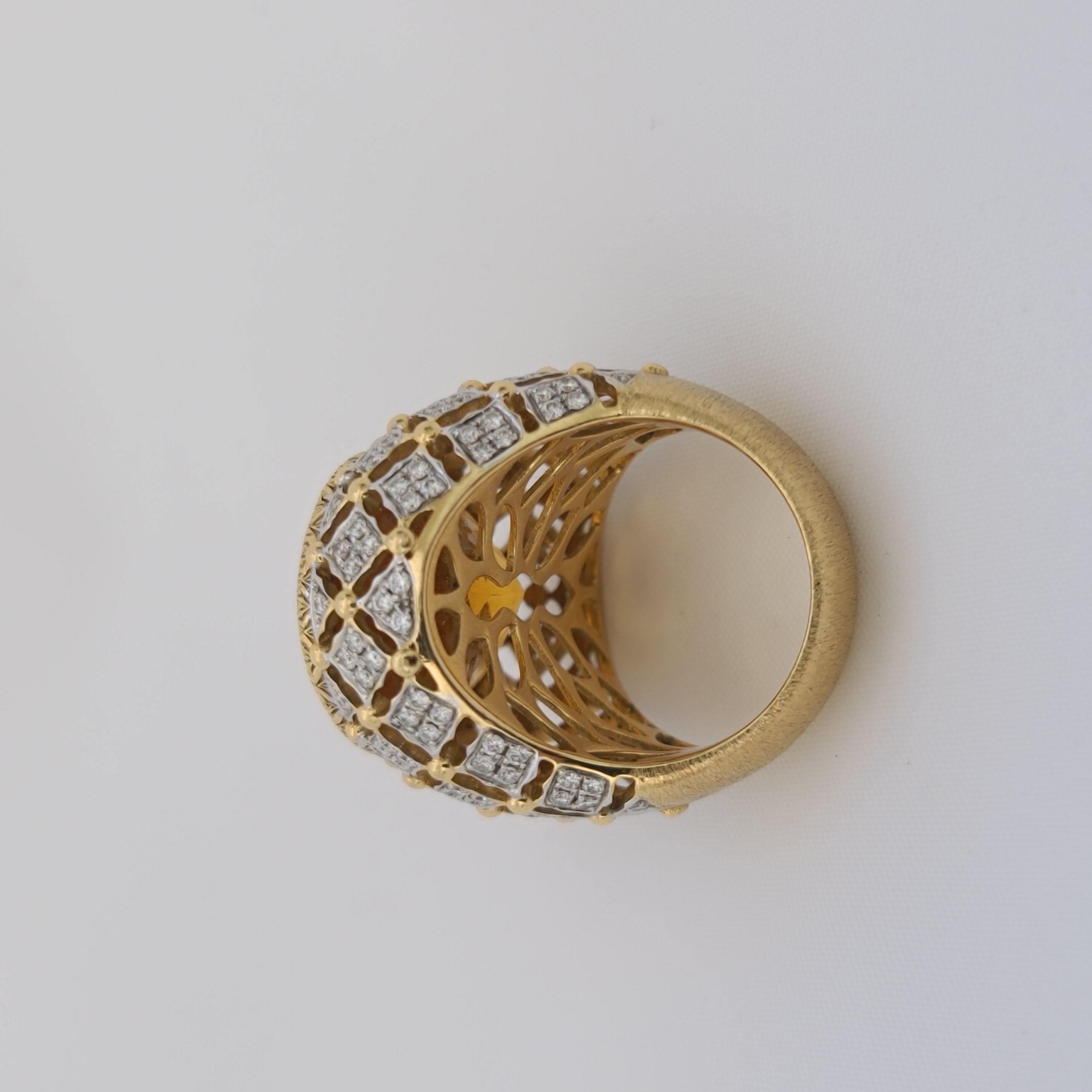 Women's 18 Karat Gold Diamonds and Fire Citrine Cocktail Ring in Florentine Finish