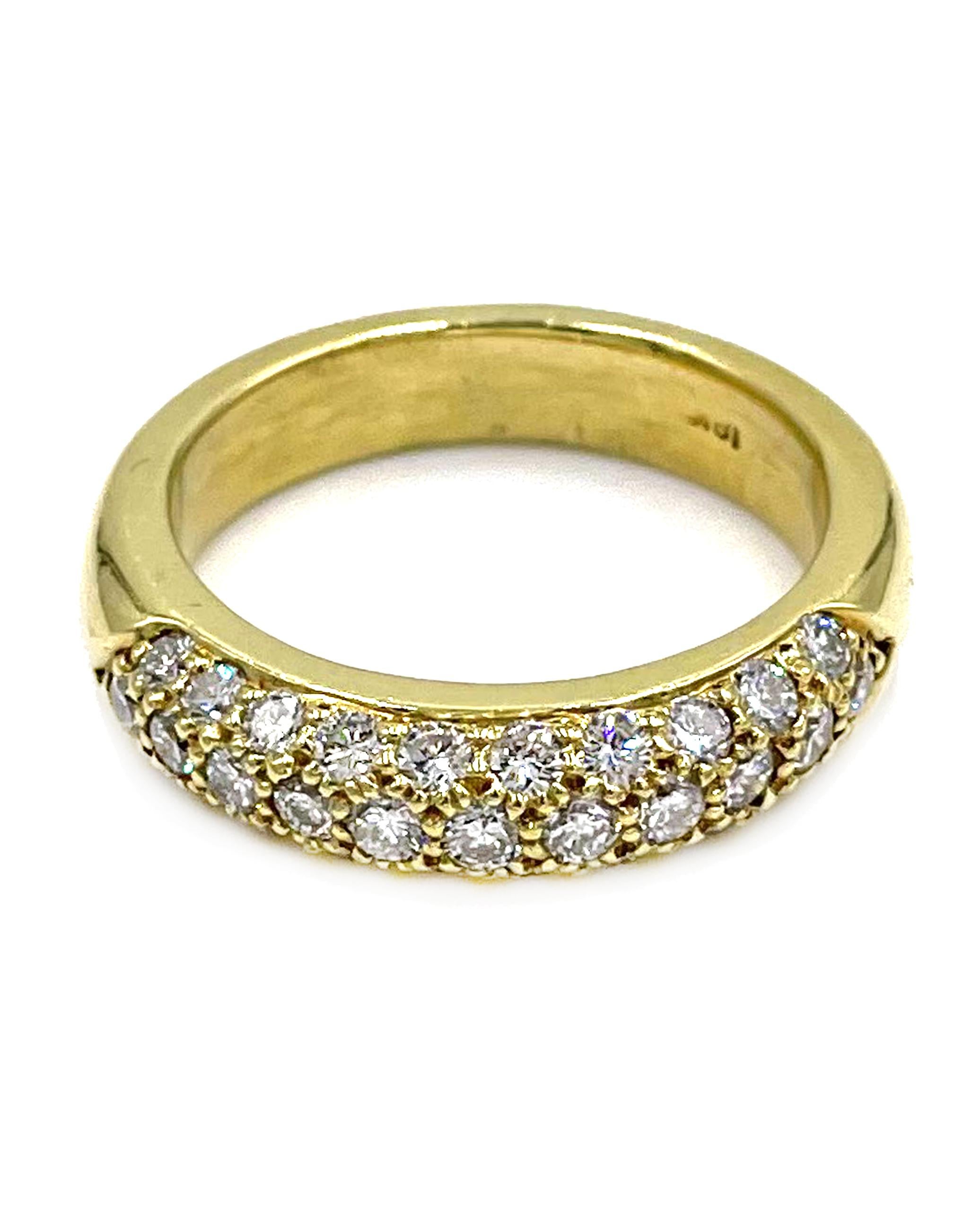 Round Cut 18k Yellow Gold Dome Ring with Pave Set Diamonds For Sale