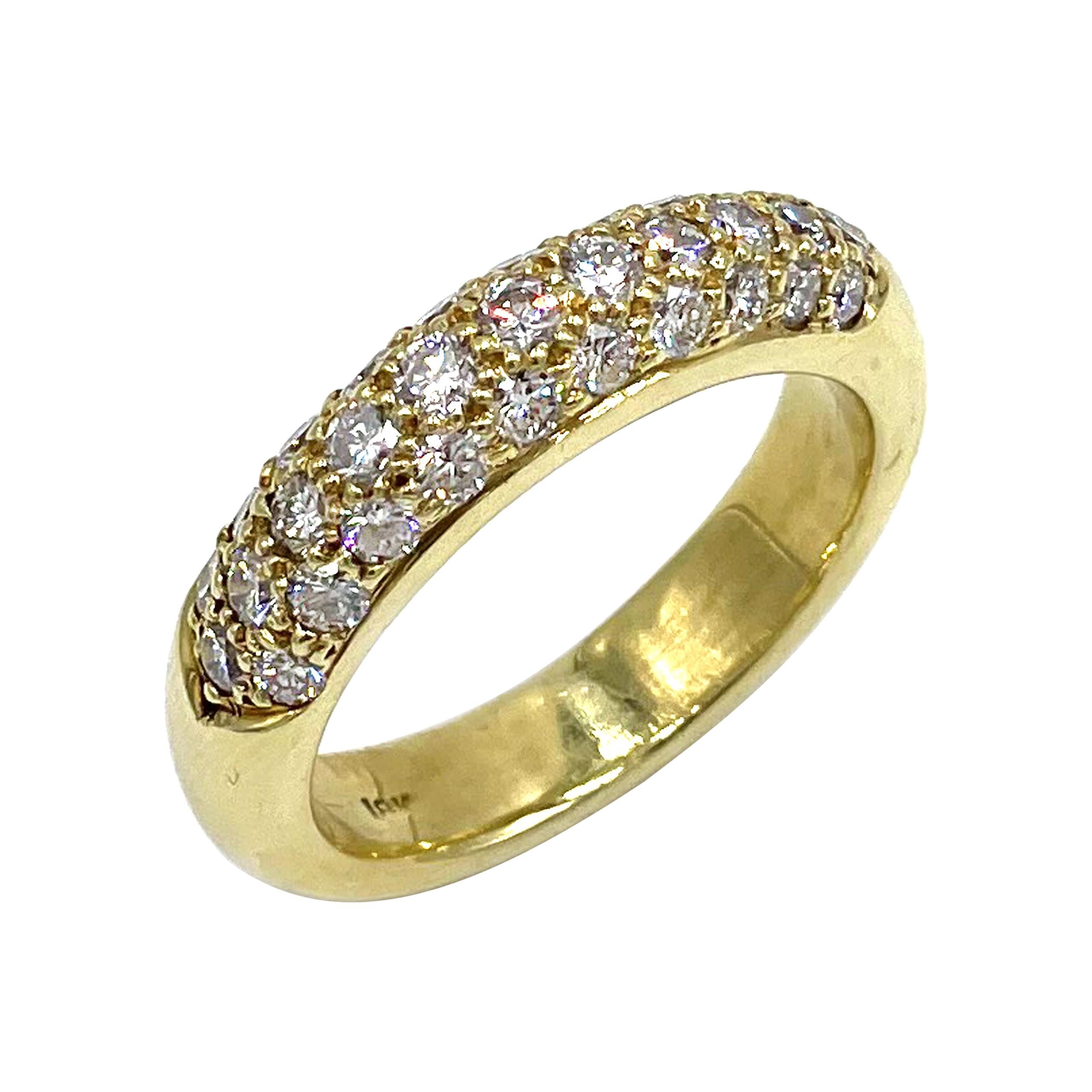 18k Yellow Gold Dome Ring with Pave Set Diamonds