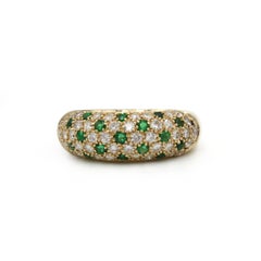 18K Yellow Gold Dome Ring with Paved Diamonds and Emeralds