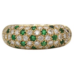 18K Yellow Gold Dome Ring with Paved Diamonds and Emeralds