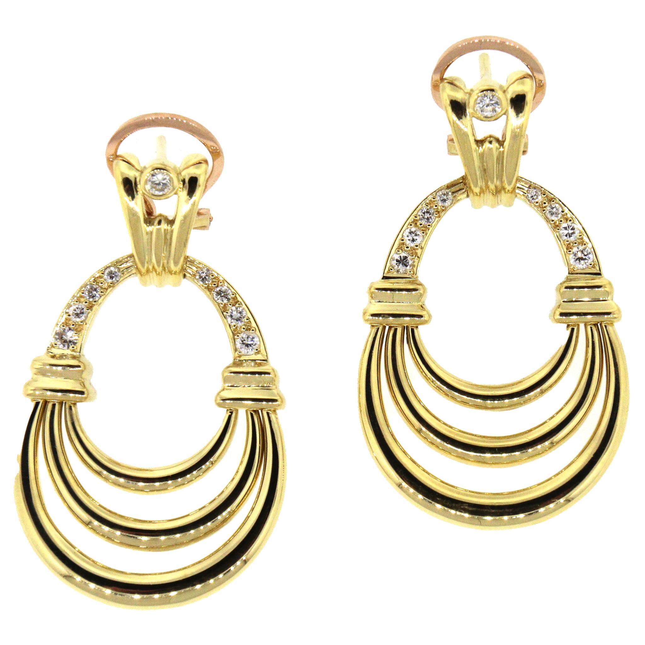 18k Gelbgold Türklopfer Diamant Hängende Ohrringe (Rundschliff)