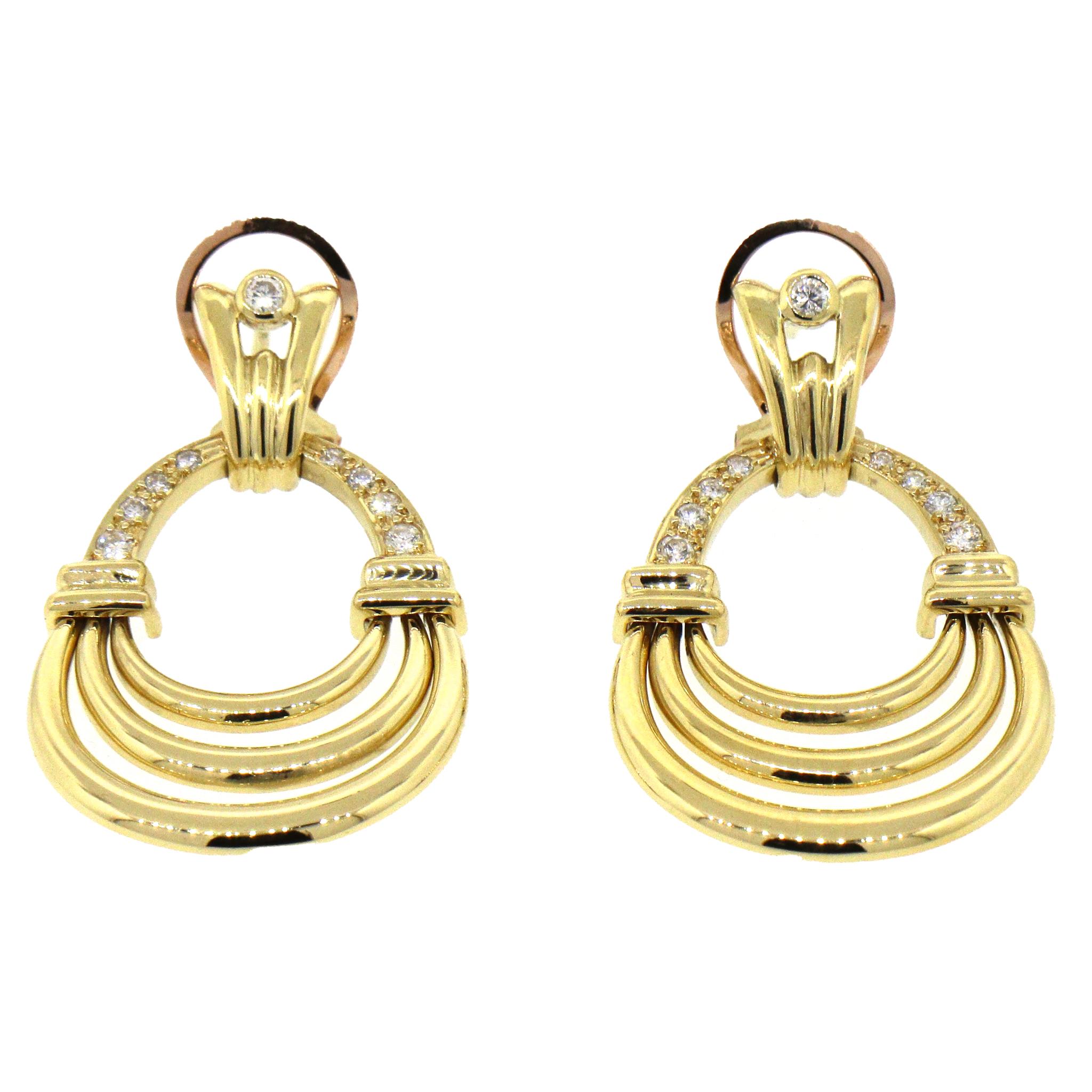 18k Gelbgold Türklopfer Diamant Hängende Ohrringe für Damen oder Herren