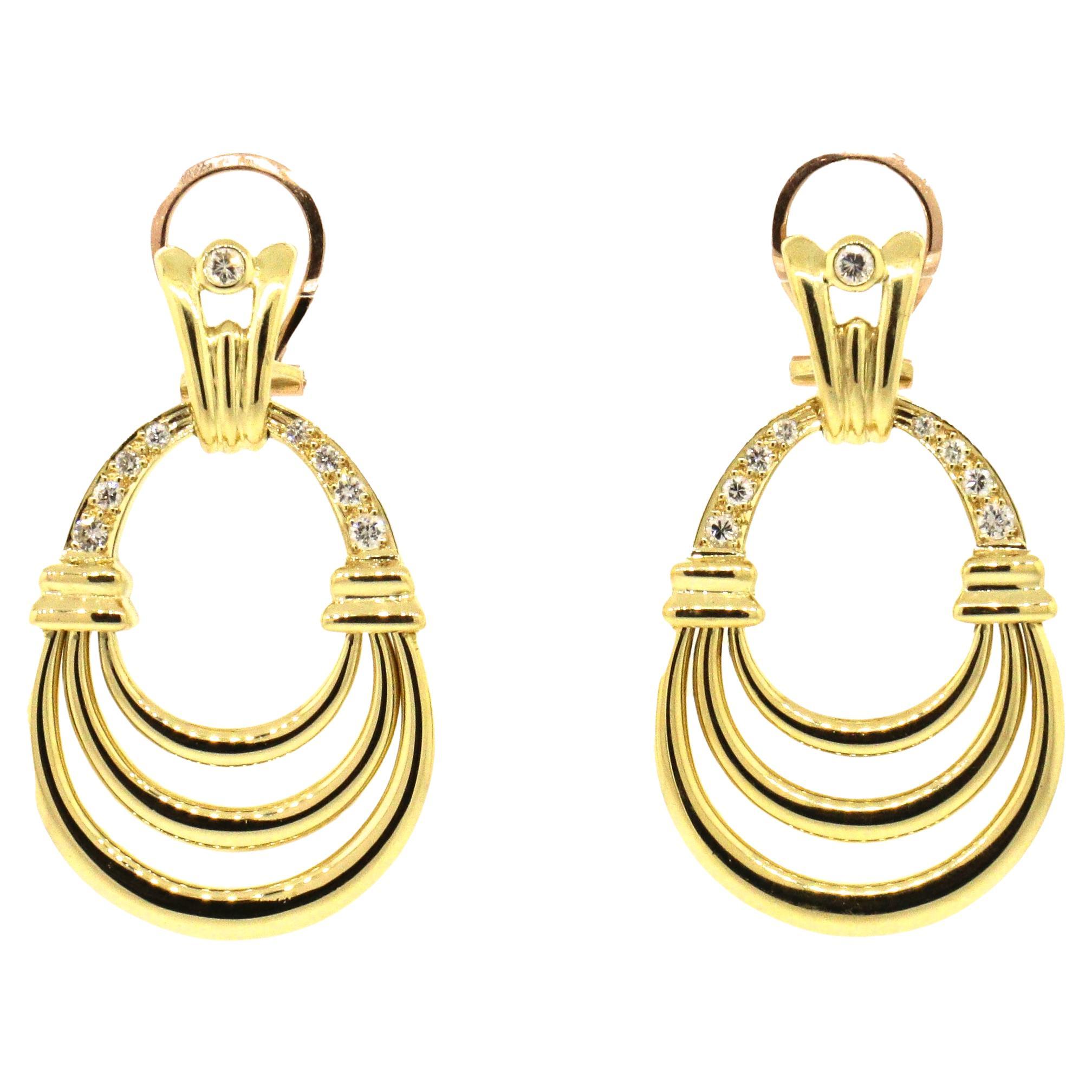 Boucles d'oreilles pendantes « Door Knocker » en or jaune 18 carats et diamants