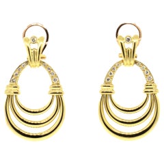 18k Yellow Gold Door Knocker Diamond Hanging Earrings