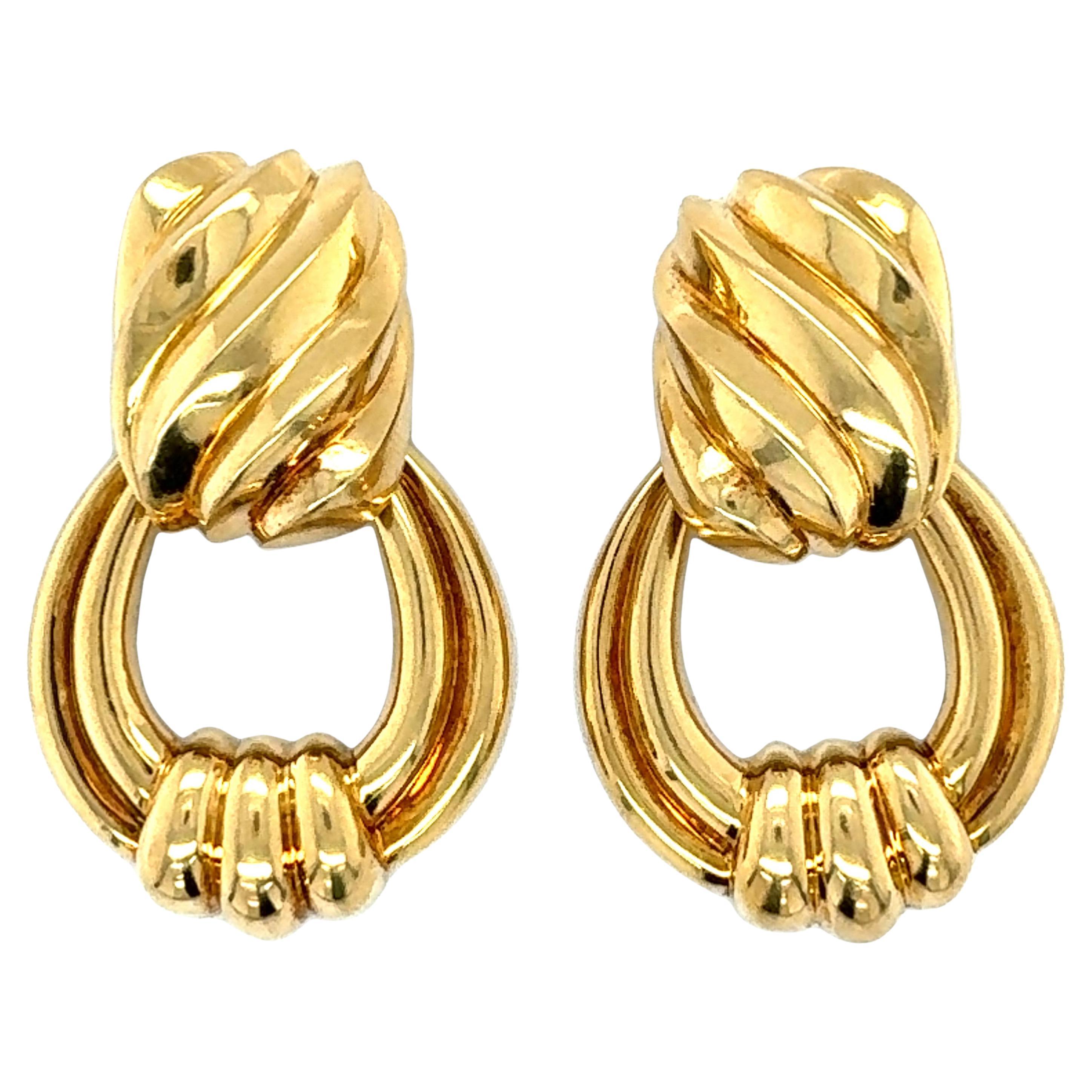 18k Yellow Gold Door Knocker Earclips