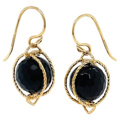 Pendientes de alambre francés de cuerda de ónix negro Doppio de oro amarillo de 18 quilates