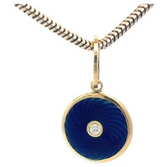 18k Yellow Gold "DOT" Pendant Guilloche Enamel Diamond