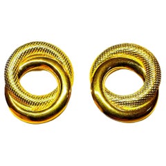 18k Yellow Gold Double Circle Textured and Smooth Post Earrings w/ 14k Backs