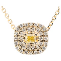 18k Yellow gold Double Halo Fancy Necklace w/ 0.35 ct Natural Diamond AIG Cert.