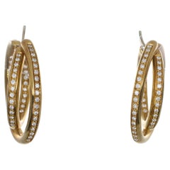 18K Yellow Gold Double Hoop Earrings with Diamond Pavé