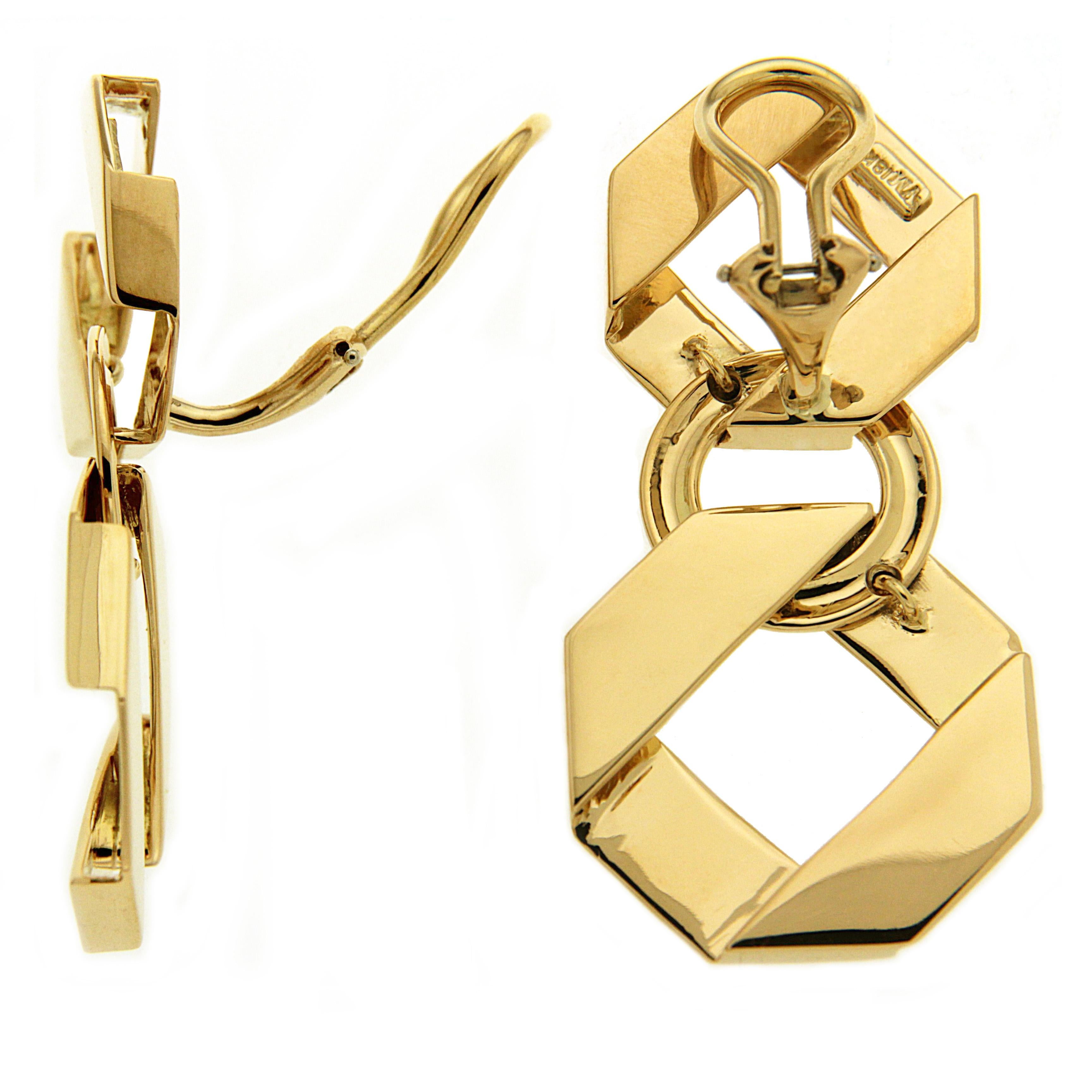 18K Yellow Gold Double Link Fold Over Earrings For Sale 1
