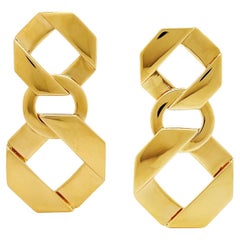 18K Yellow Gold Double Link Fold Over Earrings