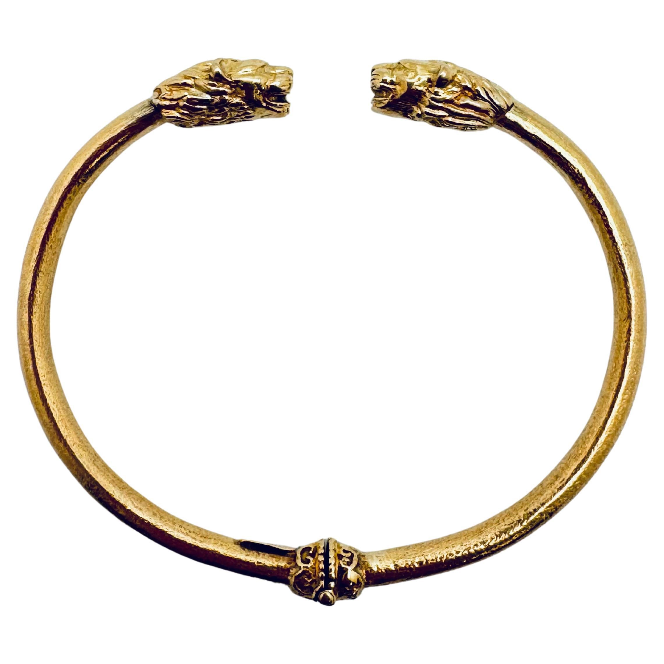 Bracelet à double tête de lion en or jaune 18K