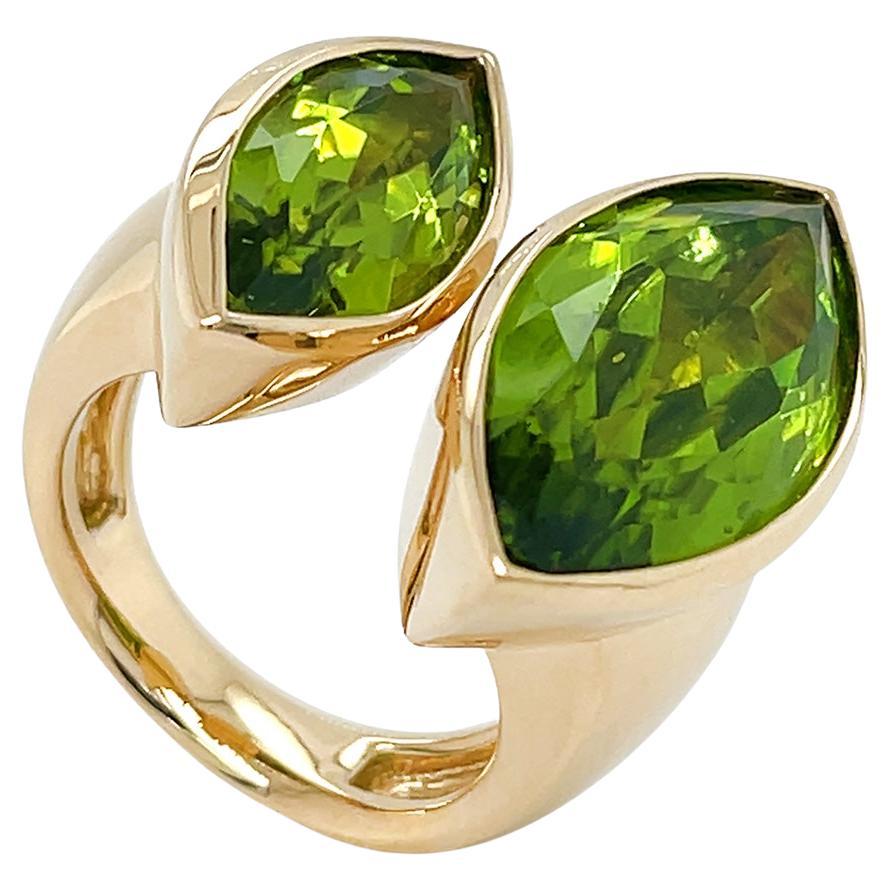 18K Yellow Gold Double Marquise Cut Peridot Ring