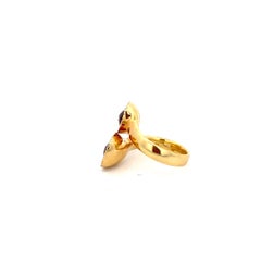 18K Yellow Gold Double Oval Citrine Diamond Bypass Cocktail Ring