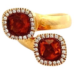 18K Yellow Gold Double Oval Citrine Diamond Bypass Cocktail Ring