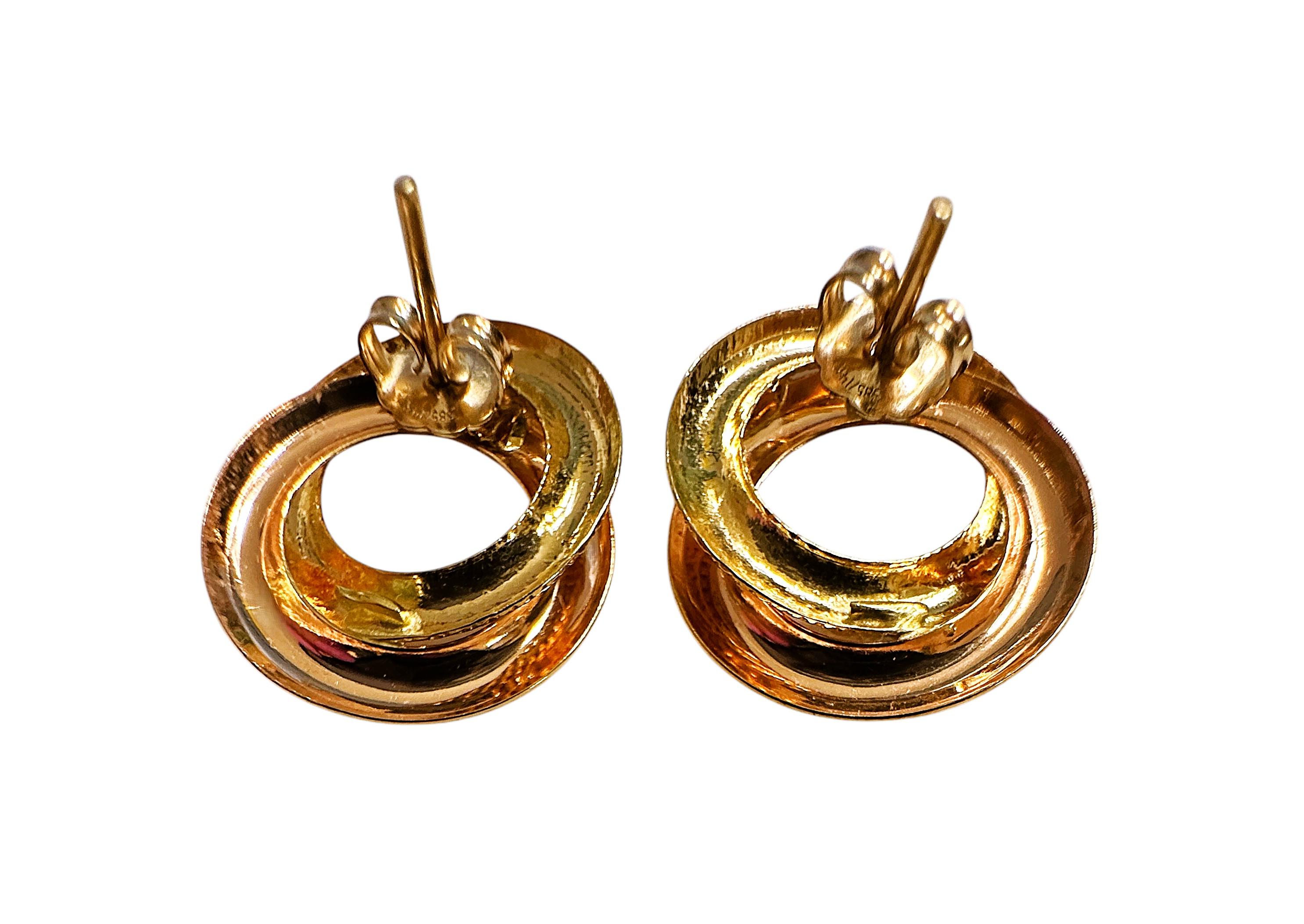 Women's 18k Yellow Gold Double Circle Textured and Smooth Post Earrings w/ 14k Backs